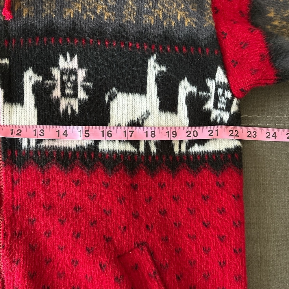 Vintage Artesanias Tuntaquimba Wool Full Zip  Hoodie Sz M Alpacas Red/Black - Picture 4 of 7
